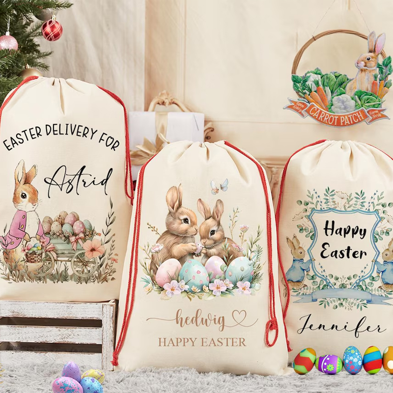 Party Games Name - Personalisierte Oster-Geschenktasche mit Namen, Hasen-Motiv, für