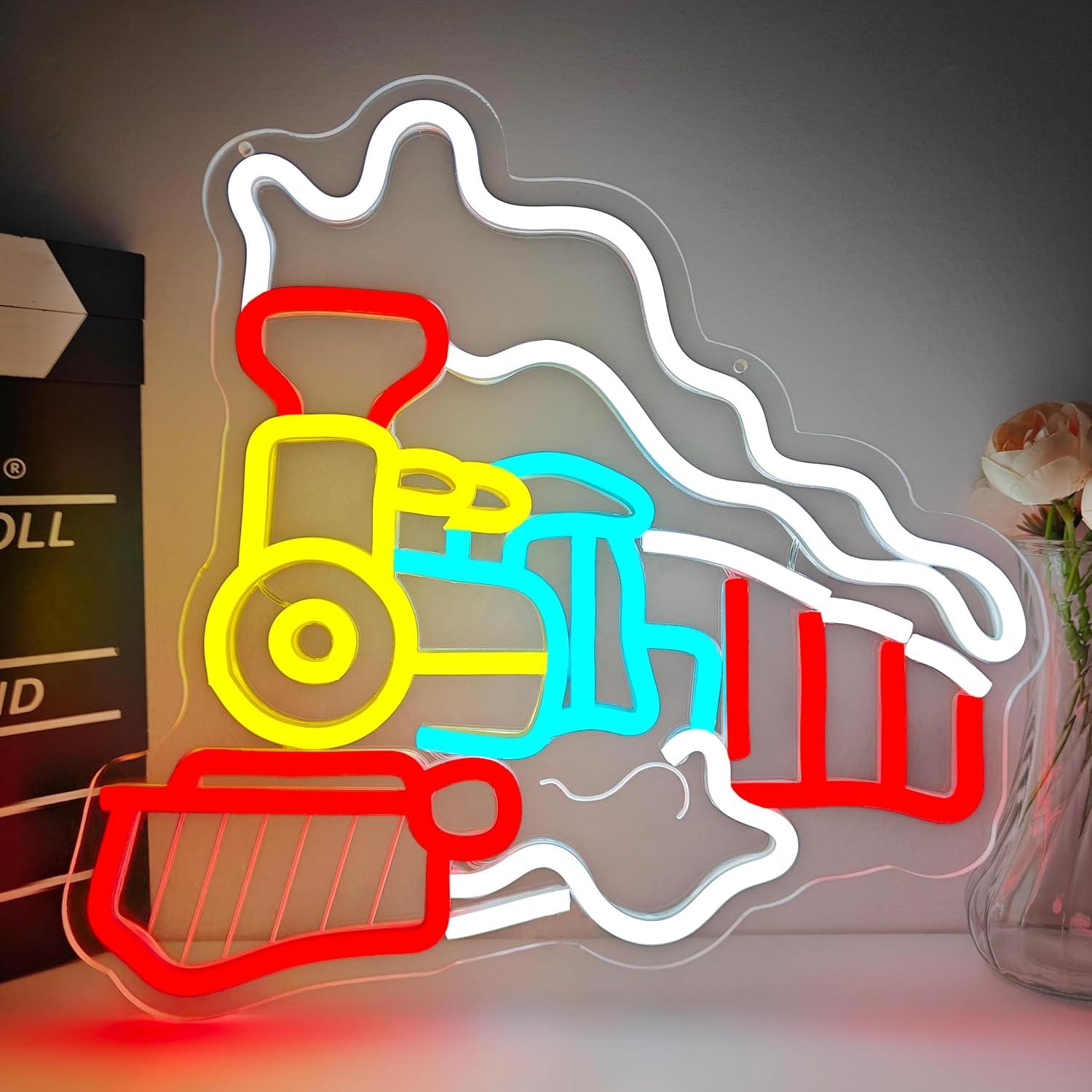 Party Games In Steam - Dampfzug-Neonschild USB-dimmbares LED-Neonlicht für Kinderzimmer, Spielzimmer,