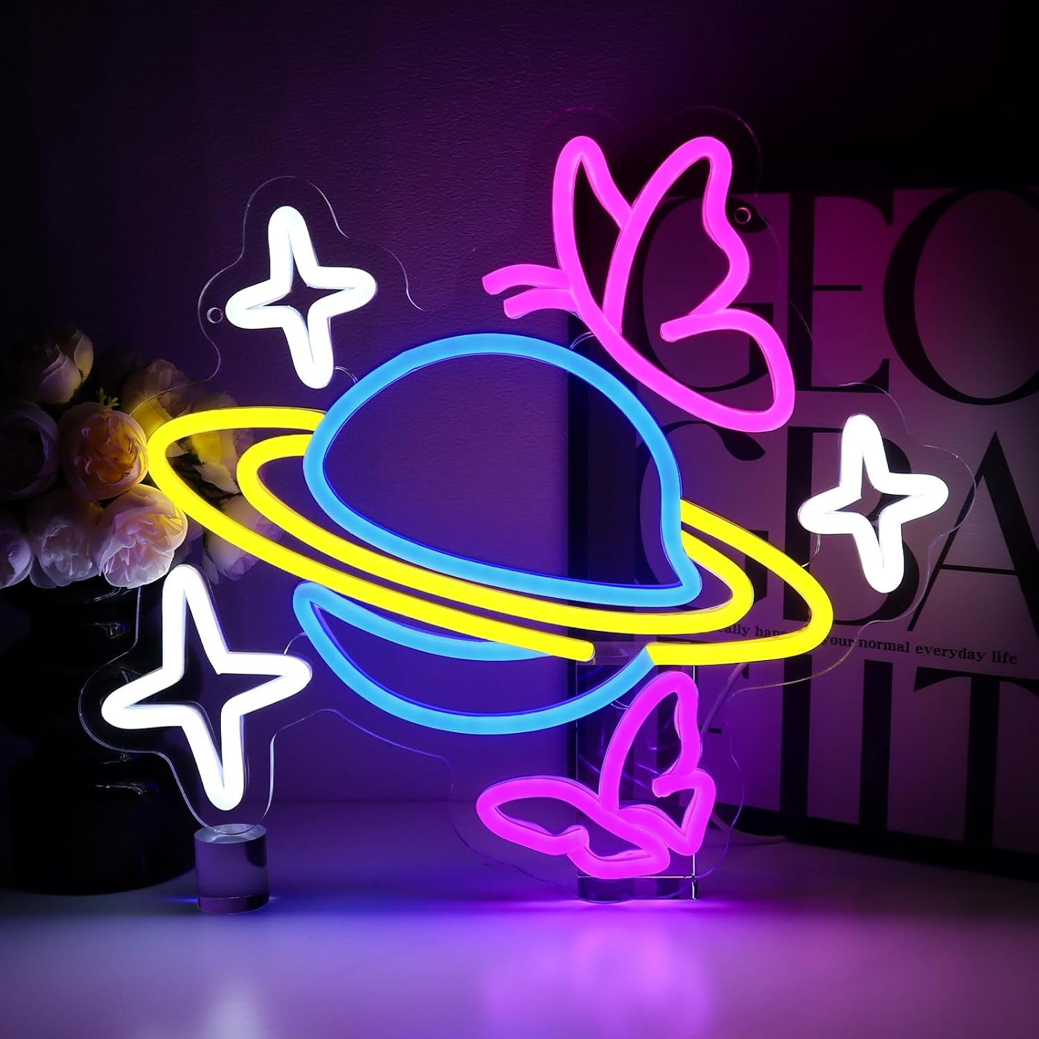 Party Games Shop - Planeten-Schmetterling-Stern Neonschild Dimmbares USB-LED-Wandlicht für Hobby-Shop