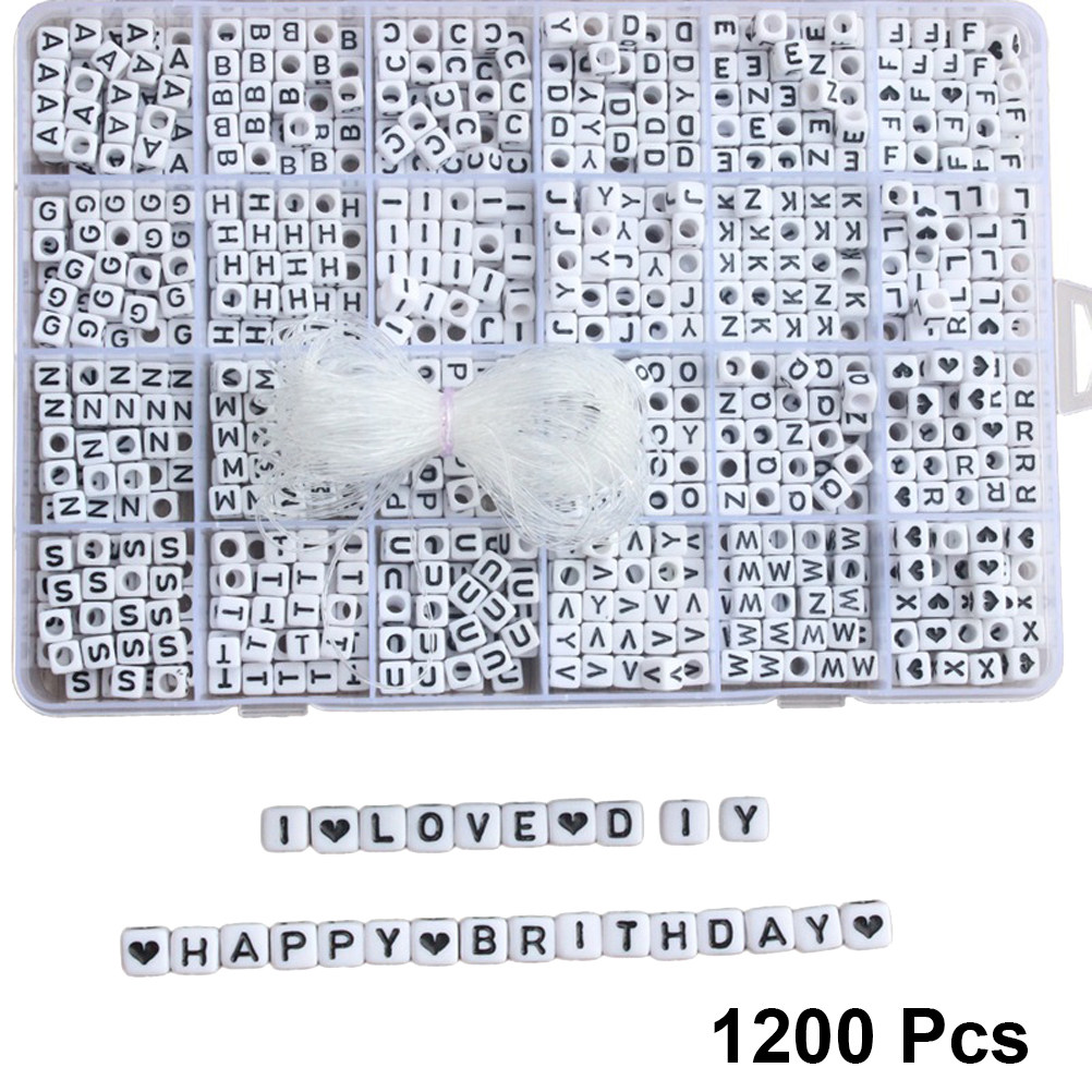 Party Games Name - 1200 Stück Alphabet-Perlen-Set 6mm Quadratische Acryl-Würfel-Perlen